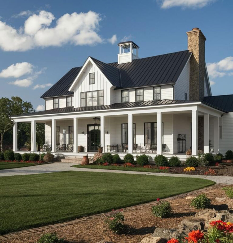 home with black metal roof Black metal roof on a home